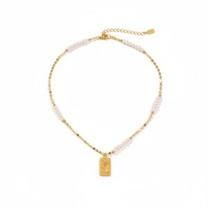 Women's 14K Gold Plate Stainless Steel Pendent Necklace Faux Pearls
